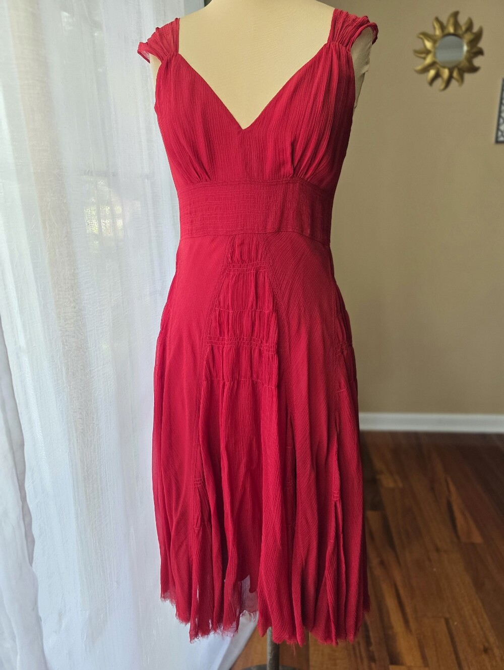Arden B 100% Silk Red Flowy Midi Dress NWT Romantic Y2K Fairy Small Raw Edge